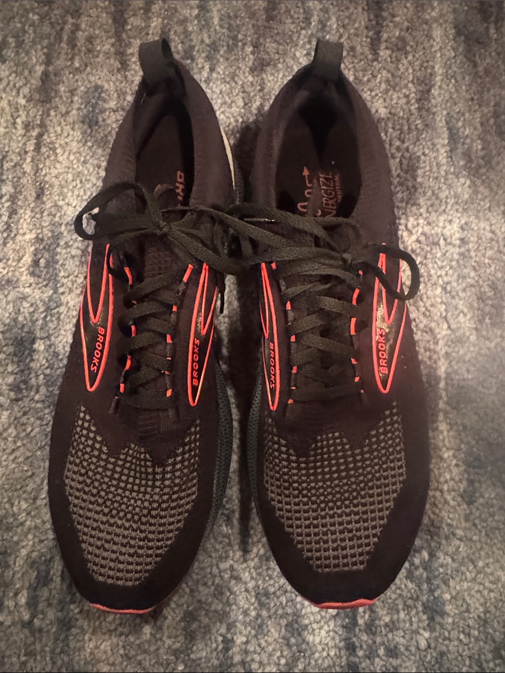 Brooks Black Running Sneakers with Red-Orange Accents